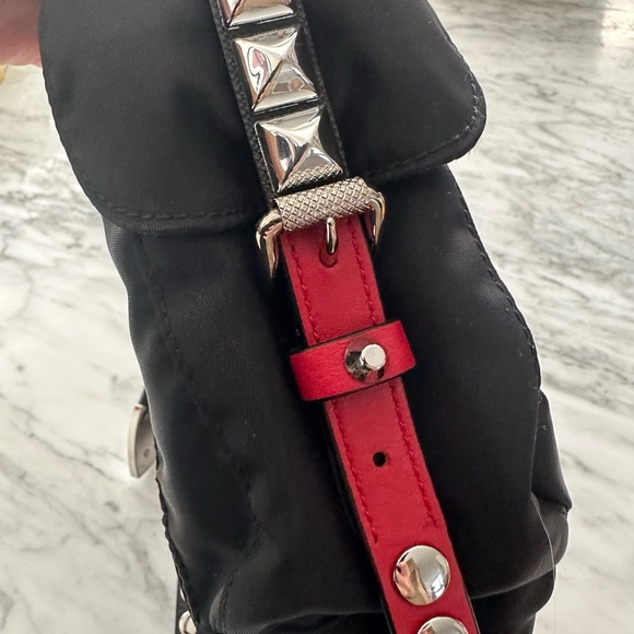 Prada New Vela Studded Black and Red Messenger Bag - Picture 4 of 12